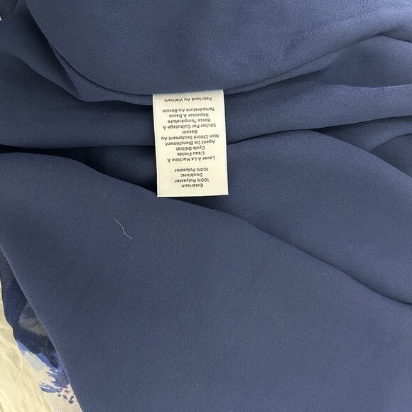 TALBOTS  GEORGETTE PAINTERLY SLEEVELESS NAVY BLUE FLORAL WRAP DRESS RUFFLE 10P - Picture 11 of 12